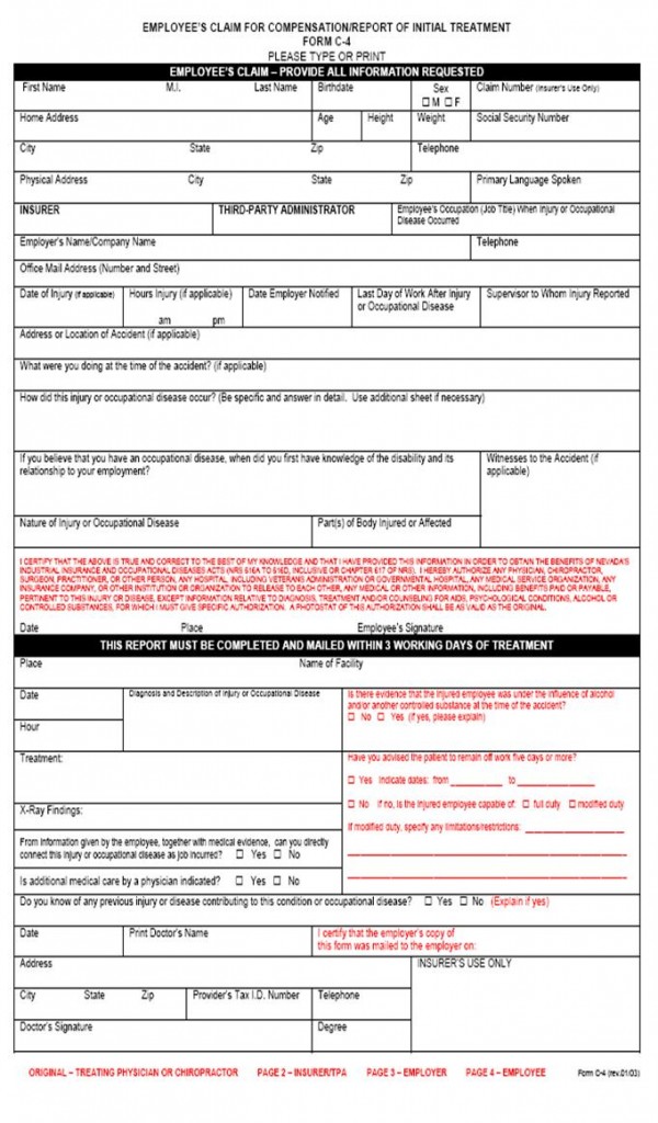 C-4 form - Nevada Workers Compensation Law | Espanol | Work Comp ...